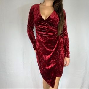 NWT Maroon crushed velvet holiday wrap dress
